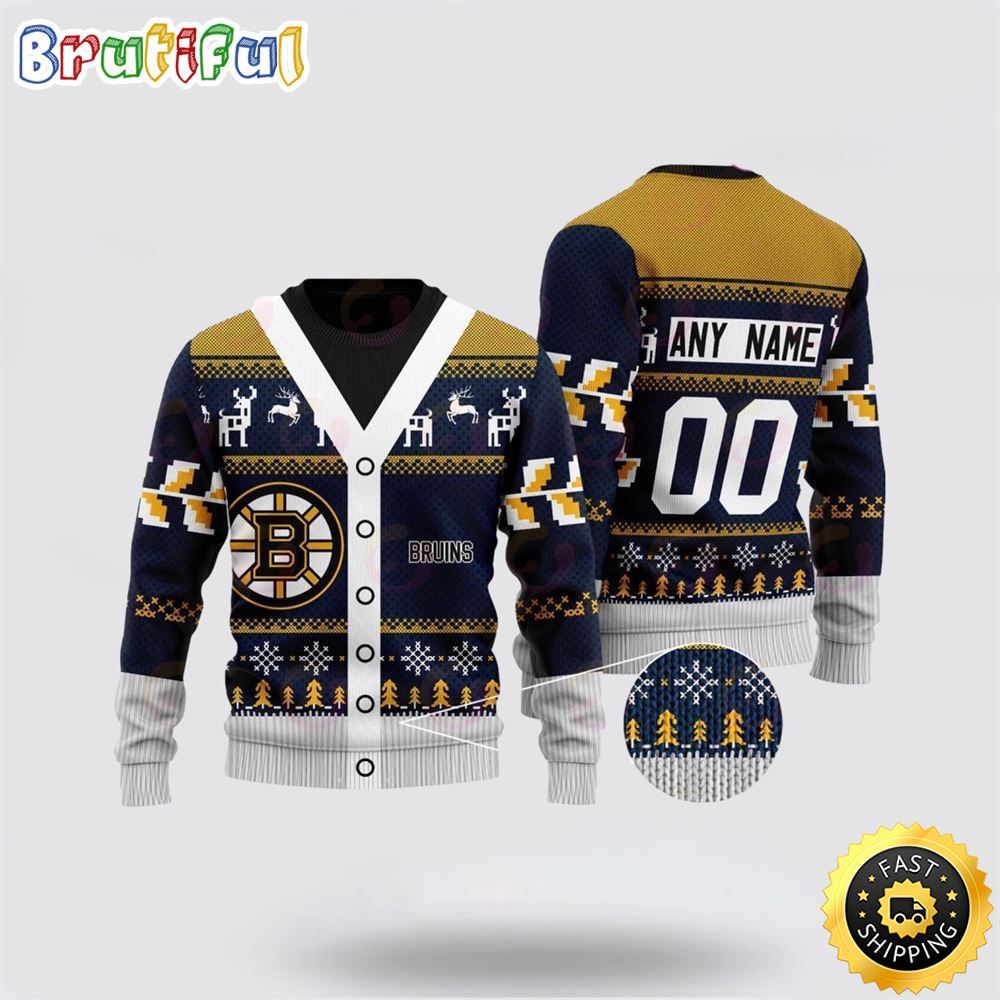 Personalized NHL Boston Bruins Elk Pattern Ugly Christmas Sweater Perfect Gift For Football Fans