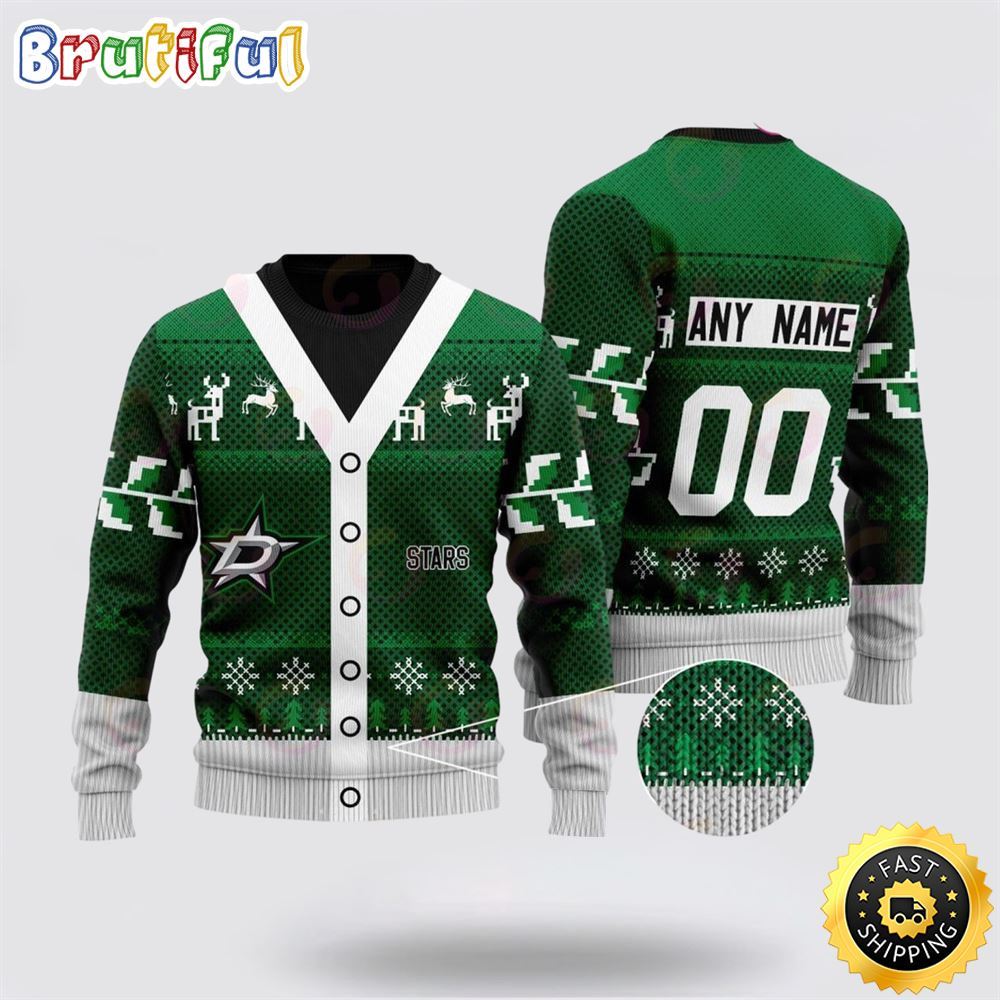 Personalized NHL Dallas Stars Elk Pattern Ugly Christmas Sweater Perfect Gift For Football Fans