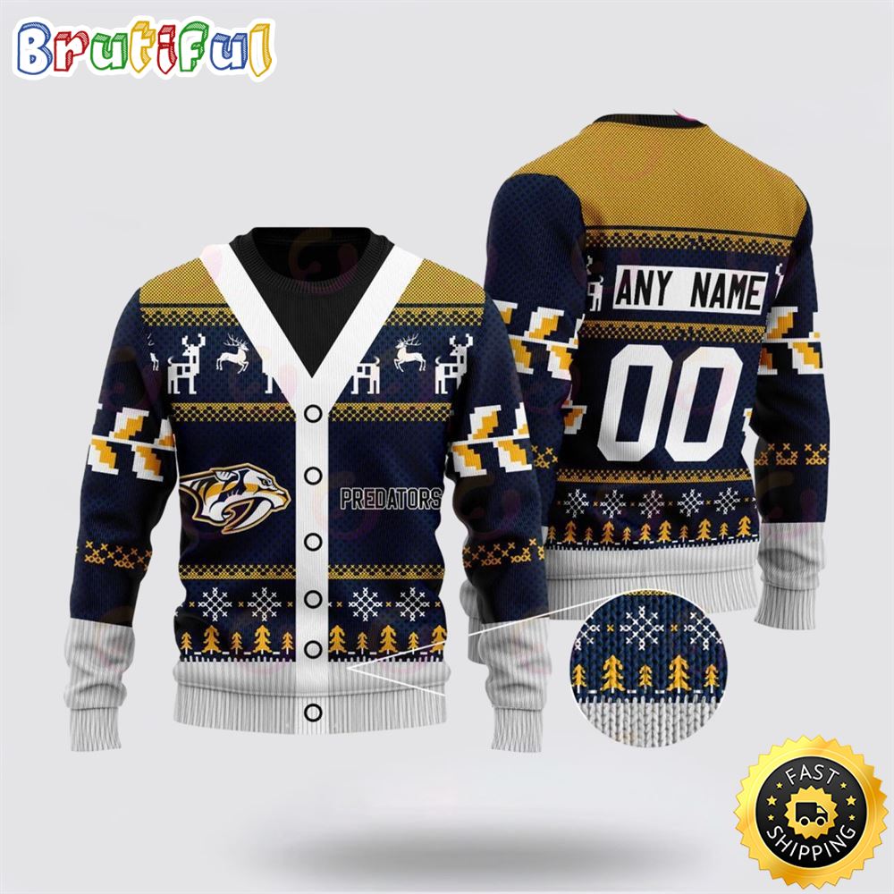Personalized NHL Nashville Predators Elk Pattern Ugly Christmas Sweater Perfect Gift For Football Fans