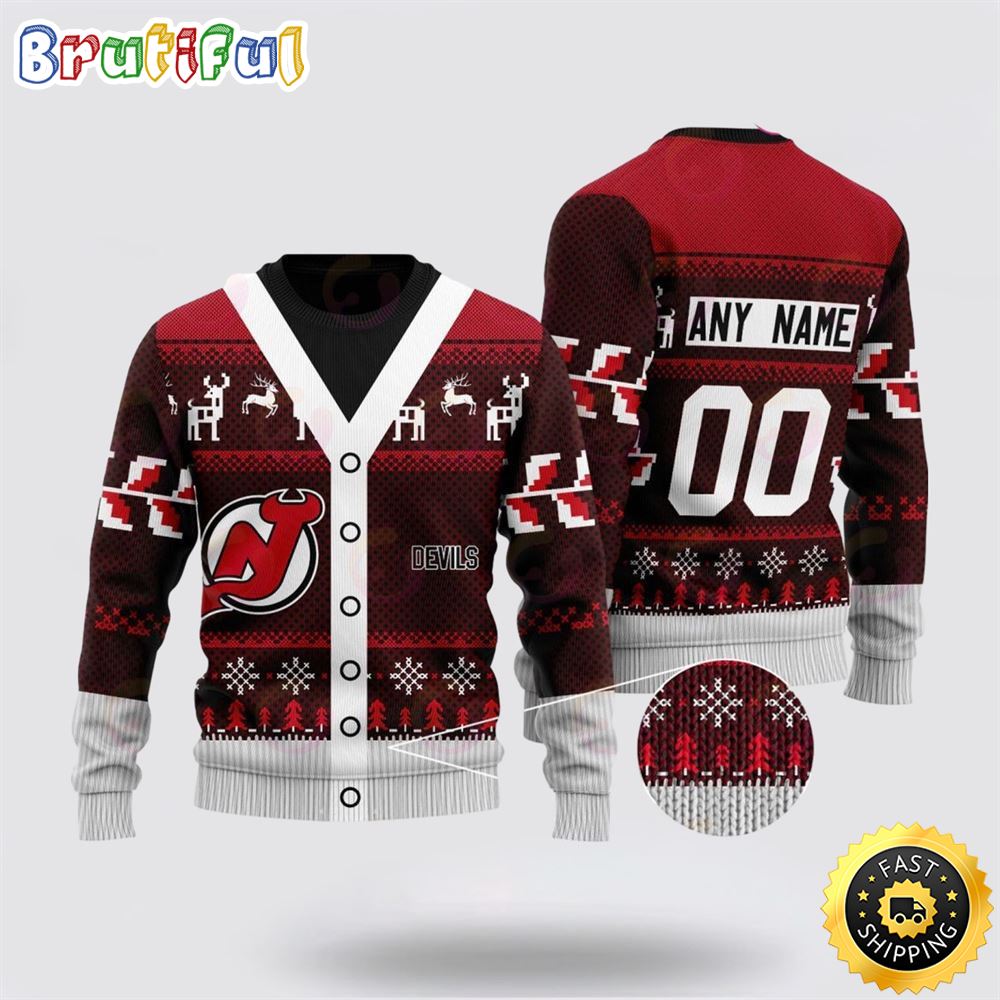 Personalized NHL New Jersey Devils Elk Pattern Ugly Christmas Sweater Perfect Gift For Football Fans