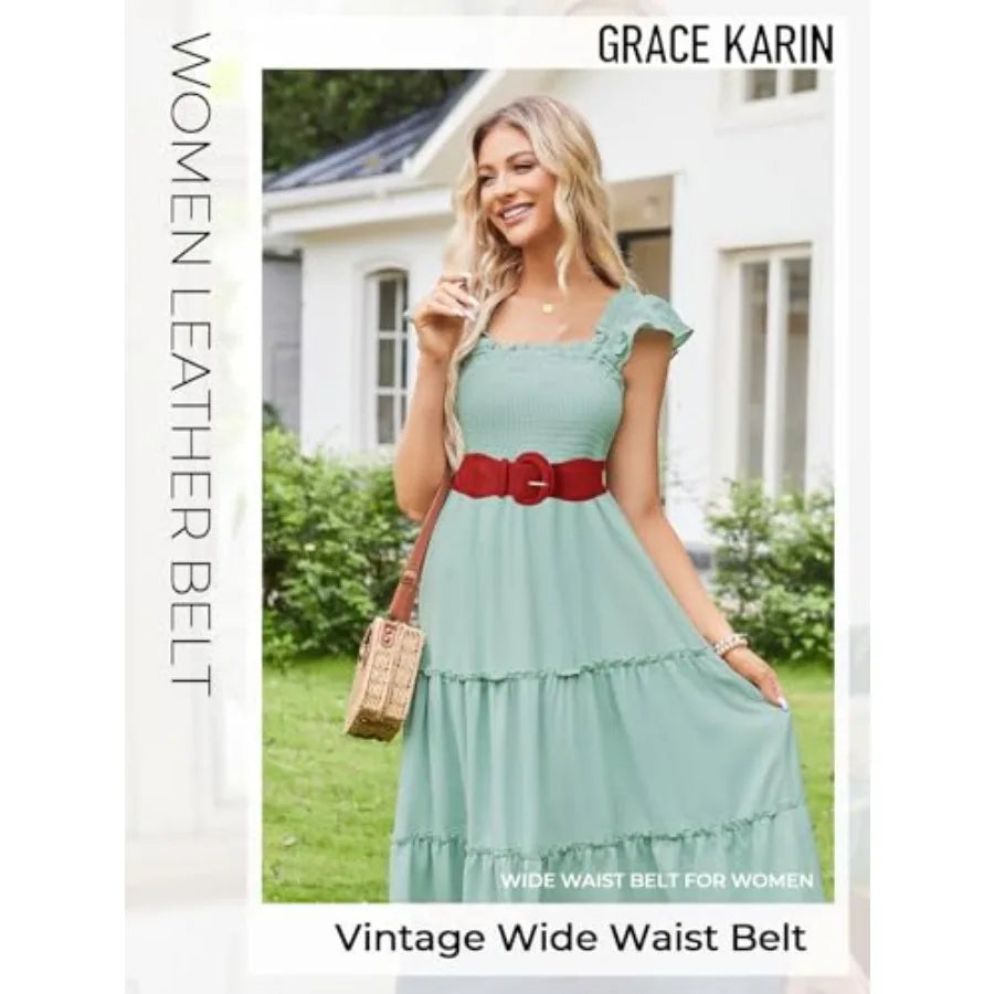 GRACE KARIN Belts for Women Suede Elastic Wide Belt Vintage Stretchy Chunky Buckle Belts S-XXL