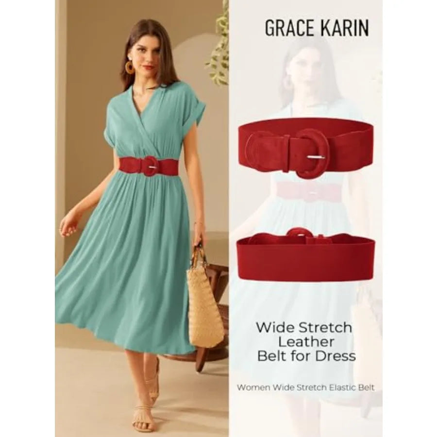 GRACE KARIN Belts for Women Suede Elastic Wide Belt Vintage Stretchy Chunky Buckle Belts S-XXL