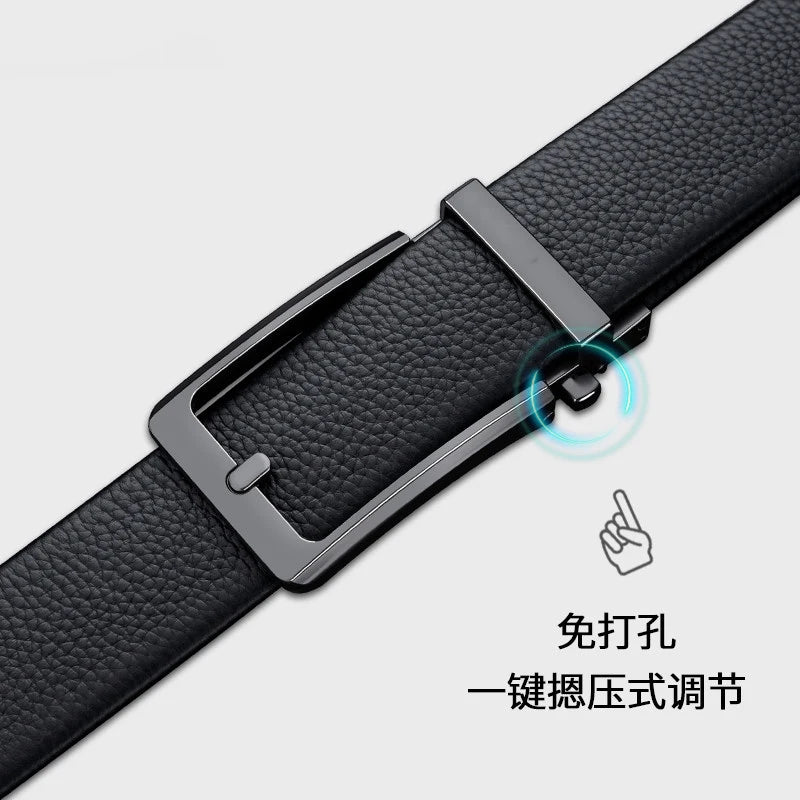 New Men's Genuine Leather Belt with Both Pin and Automatic Buckles