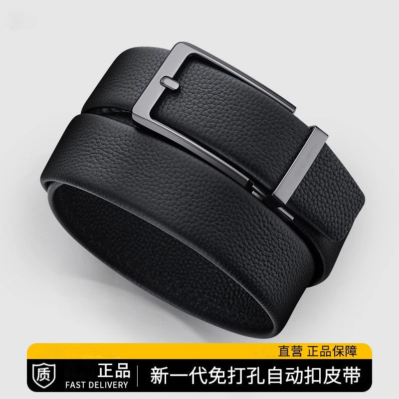 New Men's Genuine Leather Belt with Both Pin and Automatic Buckles