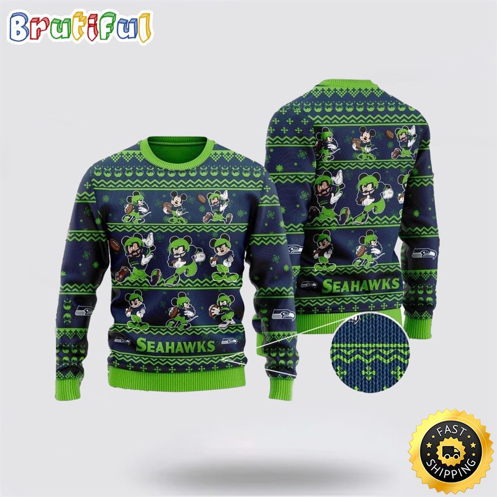 Seattle Seahawks Ugly Christmas Sweater Captain Mickey Mouse Perfect Gift For Football Fans