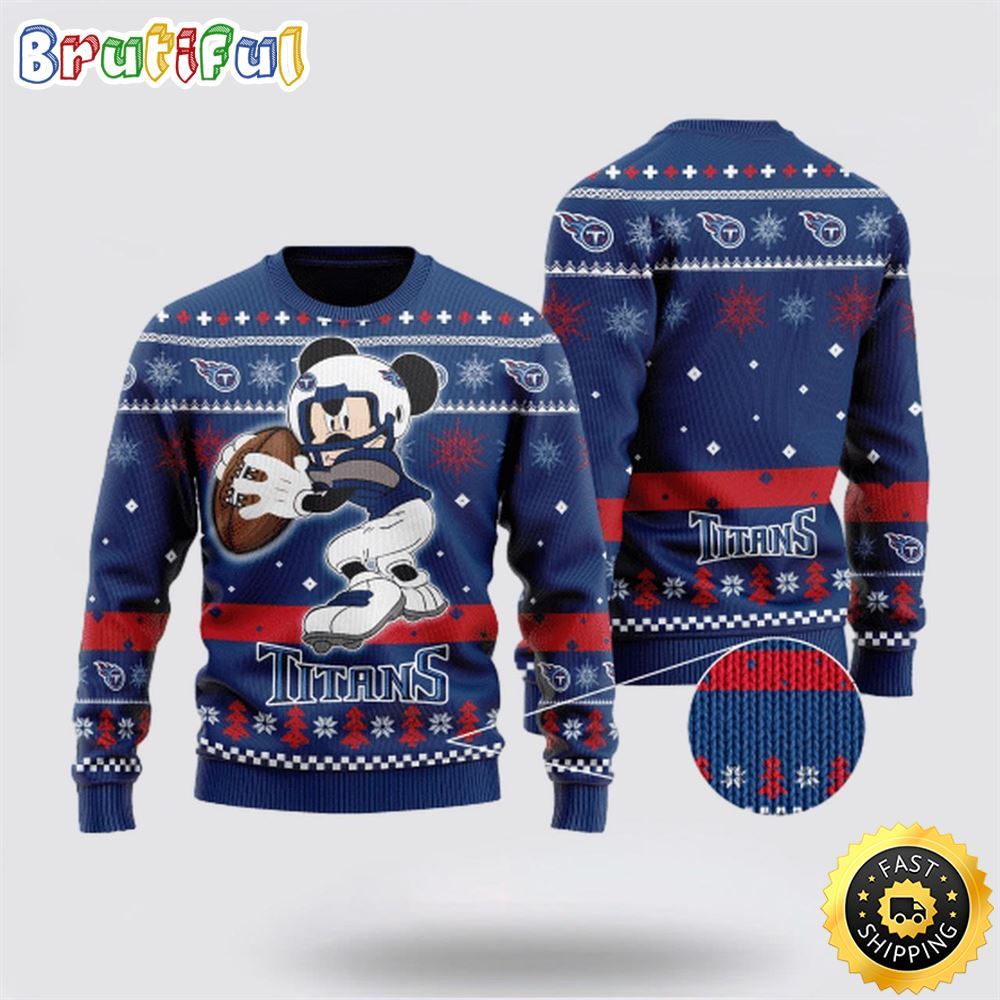 Tennessee Titans Ugly Christmas Sweater Mickey Mouse The Decisive Throw Unisex Sweater