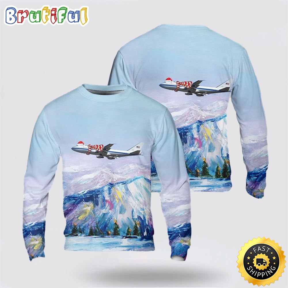 US Air Force Boeing E-4B Nightwatch Christmas AOP Sweater