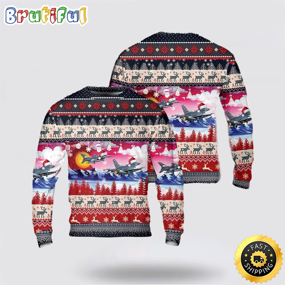 US Air Force Colorado Air National Guard 140th Wing F-16 Falcon Christmas Sweater 3D