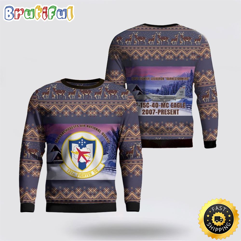 US Air Force Massachusetts Air National Guard 104th Fighter Wing Eagle Christmas Sweater 3D