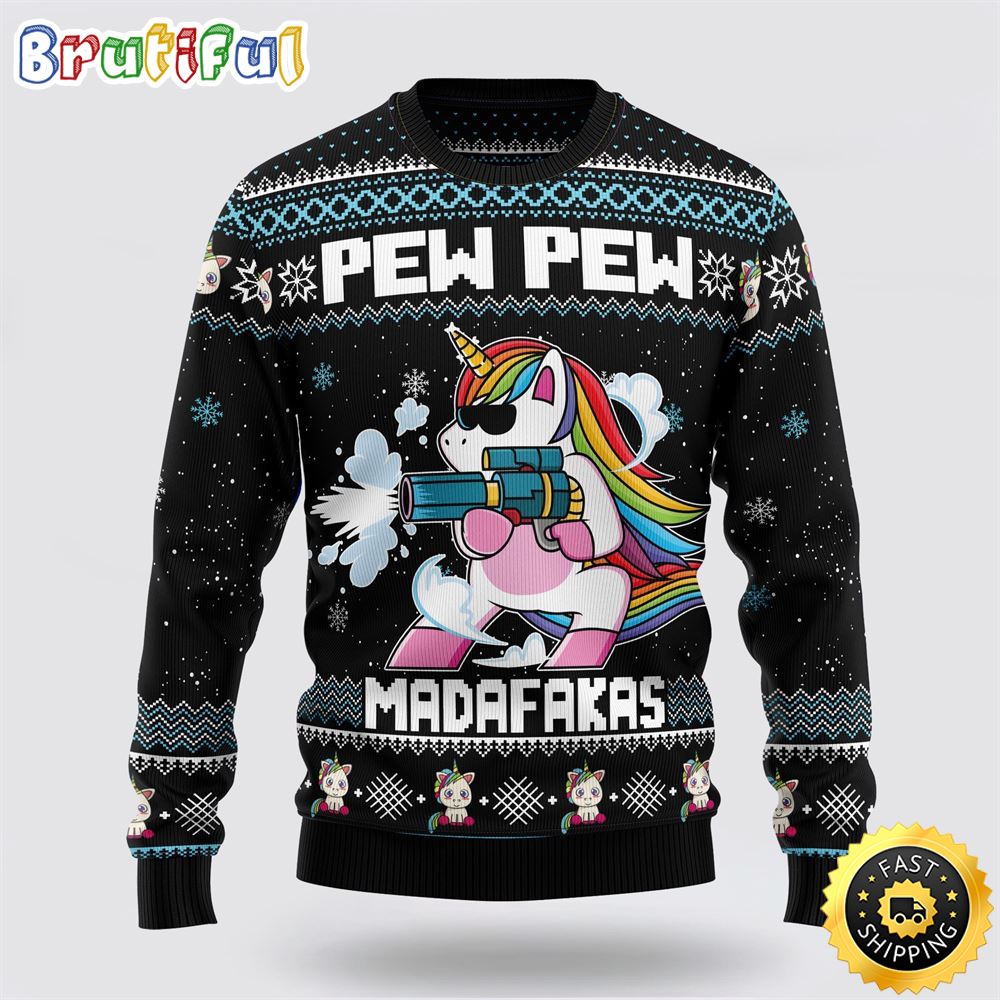 Unicorn Pew Pew Ugly Christmas Sweater Perfect Gifts For Friends